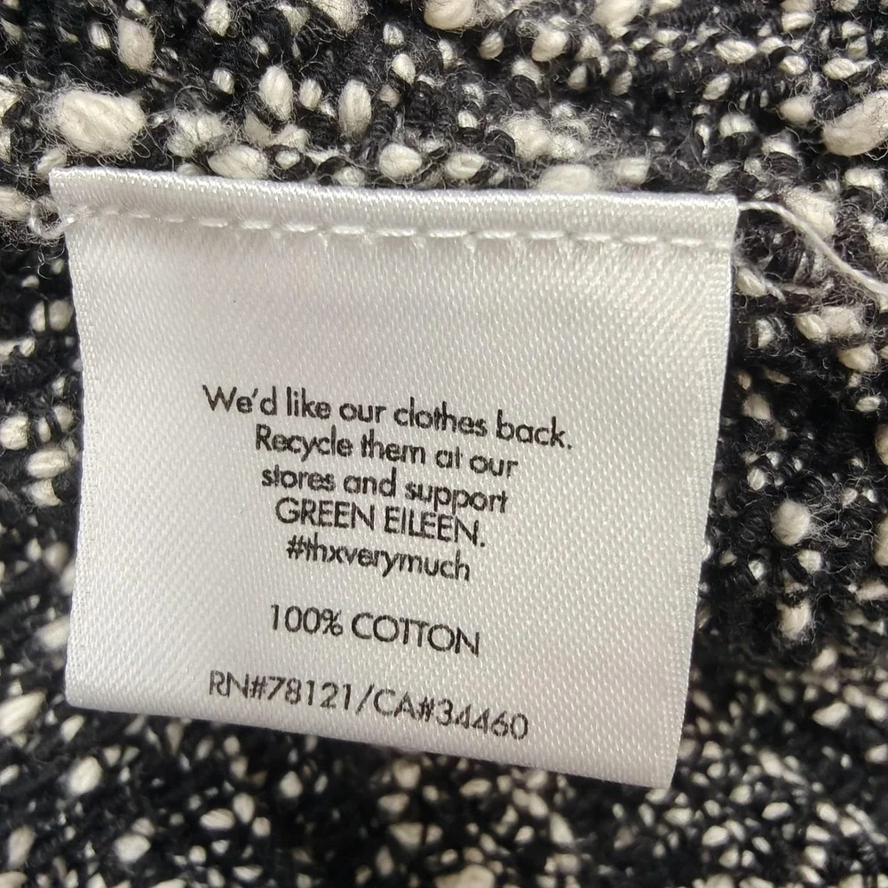 Eileen Fisher Sweater Womens Medium Black White 100% Cotton‎ V Neck Open Knit